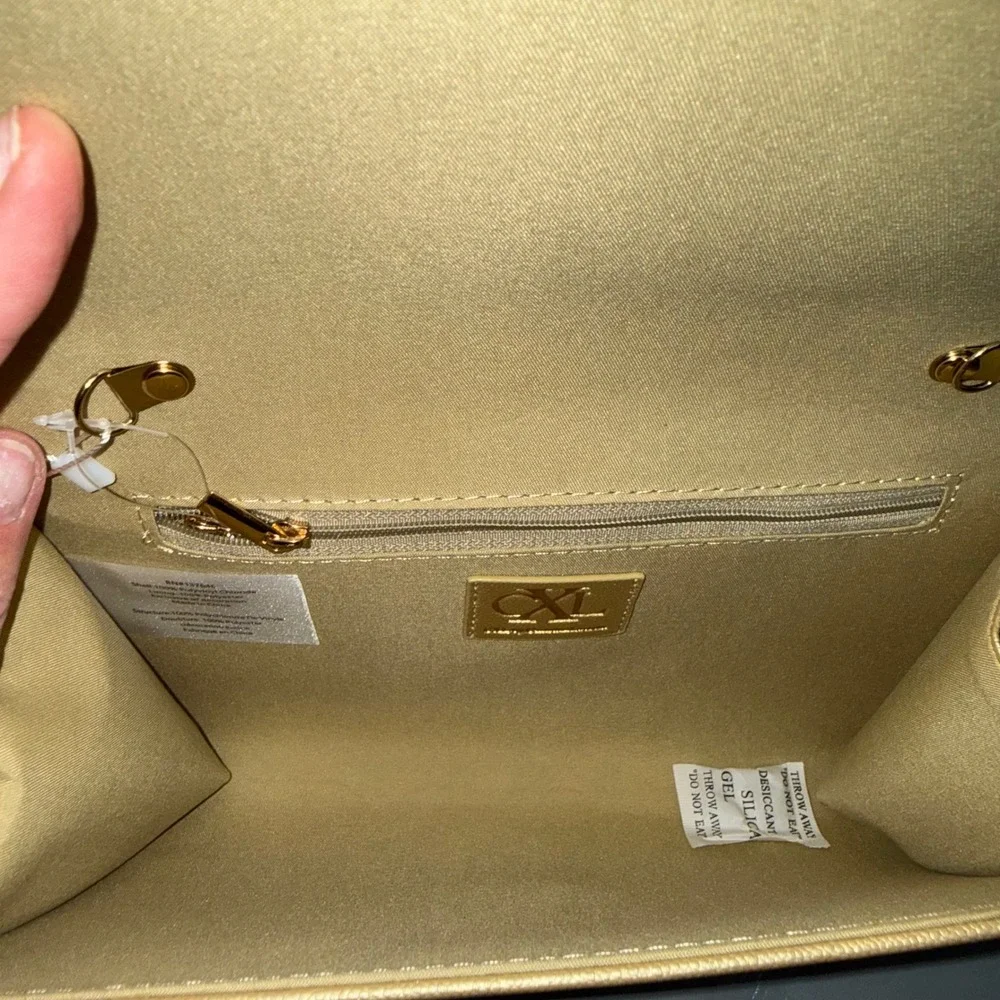 CXL Christian Lacroix Paris Caviar Clutch Gold Metallic Faux Leath NWT